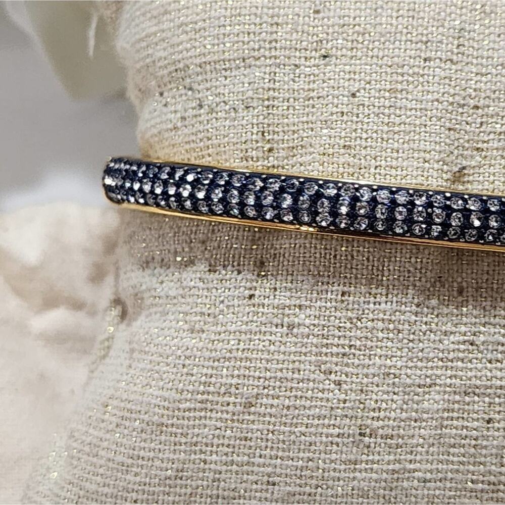 J. Crew Gold Tone Pave Crystal Hinge Bangle Bracelet Black Sparkle with Dust Bag - Picture 2 of 7